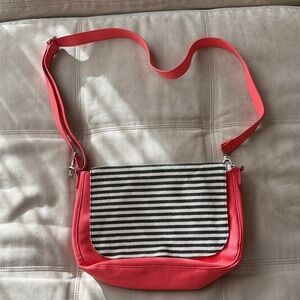 Thirty-One Coral Crossbody with White Striped Flap